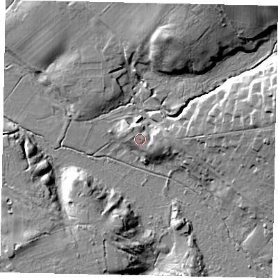 Shaded relief map of the ground around RH202SN, computed from Environment Agency LiDAR. The ground here sits at about 10 m above sea level and falls 21 m across the surrounding 800 m. Surface water reaching this point runs off ground lying to the north-west, 1.8 m higher.