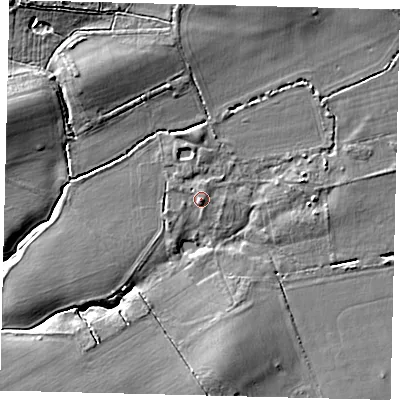 Shaded relief map of the ground around RH28BZ, computed from Environment Agency LiDAR. The ground here sits at about 53 m above sea level and falls 8 m across the surrounding 800 m. Surface water reaching this point runs off ground lying to the south-south-east, 1.0 m higher.