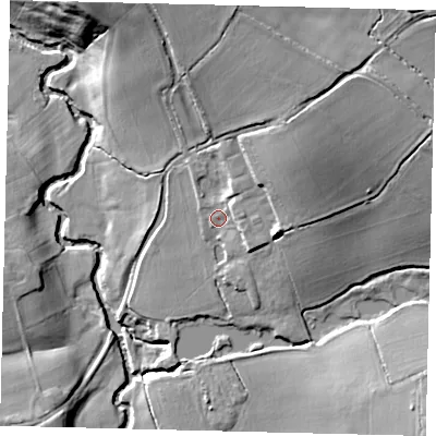 Shaded relief map of the ground around RH28RB, computed from Environment Agency LiDAR. The ground here sits at about 52 m above sea level and falls 21 m across the surrounding 800 m. Surface water reaching this point runs off ground lying to the north-east, 12.0 m higher.