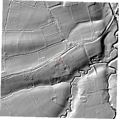 Shaded relief map of the ground around RH28RD, computed from Environment Agency LiDAR. The ground here sits at about 52 m above sea level and falls 10 m across the surrounding 800 m. Surface water reaching this point runs off ground lying to the west-south-west, 0.9 m higher.