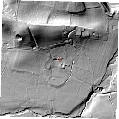 Shaded relief map of the ground around RH37AD, computed from Environment Agency LiDAR. The ground here sits at about 54 m above sea level and falls 39 m across the surrounding 800 m. Surface water reaching this point runs off ground lying to the north-west, 30.6 m higher.