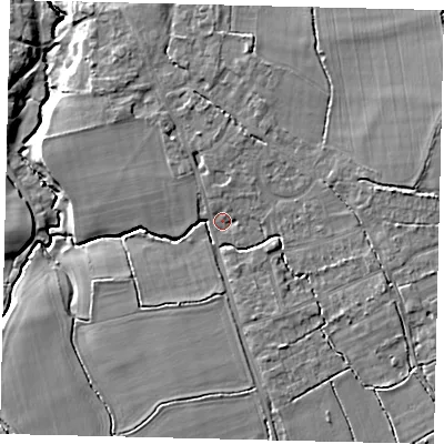 Shaded relief map of the ground around RH37JT, computed from Environment Agency LiDAR. The ground here sits at about 47 m above sea level and falls 10 m across the surrounding 800 m. Surface water reaching this point runs off ground lying to the north-north-west, 1.0 m higher.