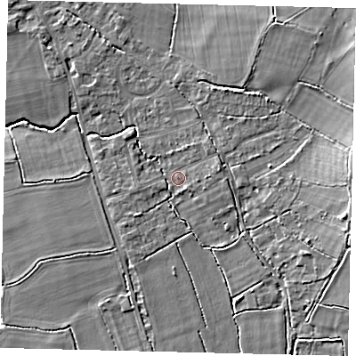 Shaded relief map of the ground around RH37JU, computed from Environment Agency LiDAR. The ground here sits at about 48 m above sea level and falls 9 m across the surrounding 800 m. Surface water reaching this point runs off ground lying to the east-south-east, 6.8 m higher.