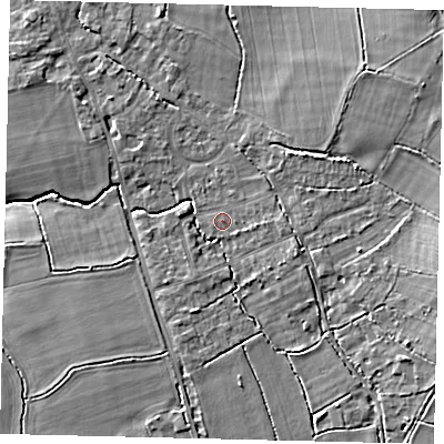 Shaded relief map of the ground around RH37JY, computed from Environment Agency LiDAR. The ground here sits at about 48 m above sea level and falls 8 m across the surrounding 800 m. Surface water reaching this point runs off ground lying to the east-north-east, 3.0 m higher.