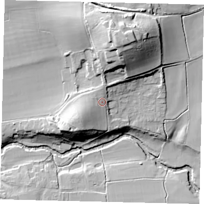 Shaded relief map of the ground around RH37LS, computed from Environment Agency LiDAR. The ground here sits at about 55 m above sea level and falls 38 m across the surrounding 800 m. Surface water reaching this point runs off ground lying to the south-west, 8.4 m higher.