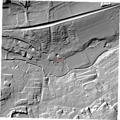 Shaded relief map of the ground around RH41EP, computed from Environment Agency LiDAR. The ground here sits at about 51 m above sea level and falls 38 m across the surrounding 800 m. Surface water reaching this point runs off ground lying to the south-east, 29.1 m higher.