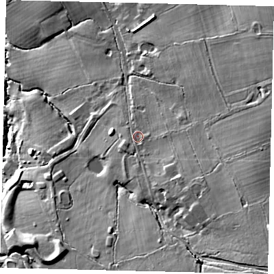 Shaded relief map of the ground around RH55BX, computed from Environment Agency LiDAR. The ground here sits at about 91 m above sea level and falls 32 m across the surrounding 800 m. Surface water reaching this point runs off ground lying to the south-east, 4.3 m higher.
