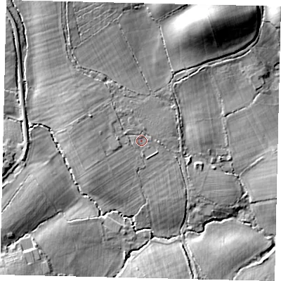 Shaded relief map of the ground around RH55HL, computed from Environment Agency LiDAR. The ground here sits at about 79 m above sea level and falls 21 m across the surrounding 800 m. Surface water reaching this point runs off ground lying to the west-north-west, 3.5 m higher.