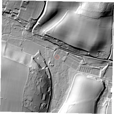Shaded relief map of the ground around RH56AG, computed from Environment Agency LiDAR. The ground here sits at about 89 m above sea level and falls 55 m across the surrounding 800 m. Surface water reaching this point runs off ground lying to the north-east, 51.3 m higher.