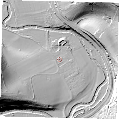 Shaded relief map of the ground around RH56DN, computed from Environment Agency LiDAR. The ground here sits at about 36 m above sea level and falls 53 m across the surrounding 800 m. Surface water reaching this point runs off ground lying to the south, 1.5 m higher.