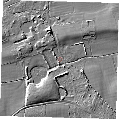 Shaded relief map of the ground around RH69RH, computed from Environment Agency LiDAR. The ground here sits at about 63 m above sea level and falls 11 m across the surrounding 800 m. Surface water reaching this point runs off ground lying to the south, 4.9 m higher.