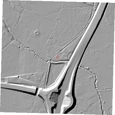 Shaded relief map of the ground around RH69SX, computed from Environment Agency LiDAR. The ground here sits at about 59 m above sea level and falls 13 m across the surrounding 800 m. Surface water reaching this point runs off ground lying to the east, 1.2 m higher.