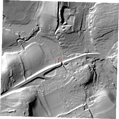 Shaded relief map of the ground around RH89LR, computed from Environment Agency LiDAR. The ground here sits at about 91 m above sea level and falls 55 m across the surrounding 800 m. Surface water reaching this point runs off ground lying to the south-south-west, 48.7 m higher.