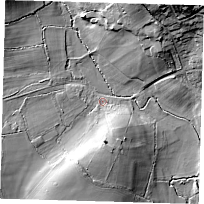 Shaded relief map of the ground around RH89PE, computed from Environment Agency LiDAR. The ground here sits at about 78 m above sea level and falls 31 m across the surrounding 800 m. Surface water reaching this point runs off ground lying to the south-south-west, 11.3 m higher.