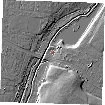 Shaded relief map of the ground around RM137SR, computed from Environment Agency LiDAR. The ground here sits at about 3 m above sea level and falls 16 m across the surrounding 800 m. Surface water reaching this point runs off ground lying to the south-east, 10.6 m higher.