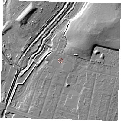 Shaded relief map of the ground around RM138FW, computed from Environment Agency LiDAR. The ground here sits at about 3 m above sea level and falls 17 m across the surrounding 800 m. Surface water reaching this point runs off ground lying to the north-east, 8.9 m higher.