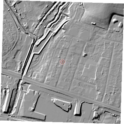 Shaded relief map of the ground around RM138PJ, computed from Environment Agency LiDAR. The ground here sits at about 3 m above sea level and falls 14 m across the surrounding 800 m. Surface water reaching this point runs off ground lying to the south-south-west, 2.3 m higher.