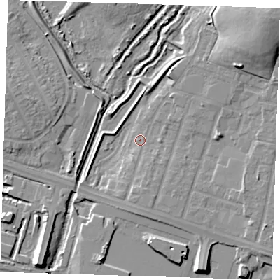Shaded relief map of the ground around RM138PL, computed from Environment Agency LiDAR. The ground here sits at about 2 m above sea level and falls 17 m across the surrounding 800 m. Surface water reaching this point runs off ground lying to the north-east, 14.1 m higher.