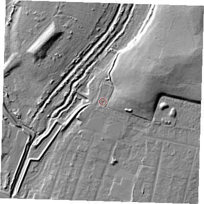 Shaded relief map of the ground around RM138PR, computed from Environment Agency LiDAR. The ground here sits at about 3 m above sea level and falls 17 m across the surrounding 800 m. Surface water reaching this point runs off ground lying to the east-north-east, 7.7 m higher.