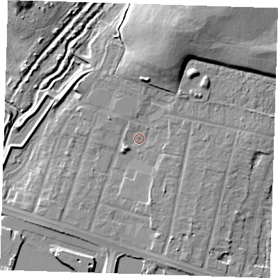 Shaded relief map of the ground around RM138QR, computed from Environment Agency LiDAR. The ground here sits at about 3 m above sea level and falls 16 m across the surrounding 800 m. Surface water reaching this point runs off ground lying to the north-east, 13.2 m higher.