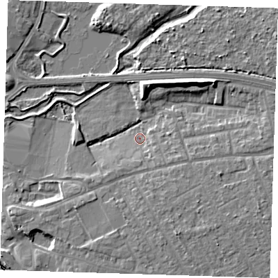 Shaded relief map of the ground around RM139AG, computed from Environment Agency LiDAR. The ground here sits at about 3 m above sea level and falls 10 m across the surrounding 800 m. Surface water reaching this point runs off ground lying to the east-south-east, 3.6 m higher.