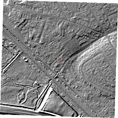 Shaded relief map of the ground around RM139BA, computed from Environment Agency LiDAR. The ground here sits at about 3 m above sea level and falls 8 m across the surrounding 800 m. Surface water reaching this point runs off ground lying to the north-north-east, 3.1 m higher.