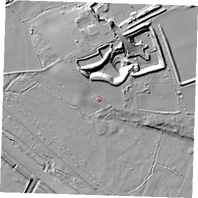 Shaded relief map of the ground around RM139DN, computed from Environment Agency LiDAR. The ground here sits at about 4 m above sea level and falls 16 m across the surrounding 800 m. Surface water reaching this point runs off ground lying to the north-north-west, 6.7 m higher.