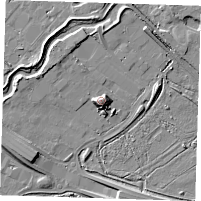 Shaded relief map of the ground around RM139DP, computed from Environment Agency LiDAR. The ground here sits at about 11 m above sea level and falls 11 m across the surrounding 800 m. Surface water reaching this point runs off ground lying to the south-west, 8.6 m higher.