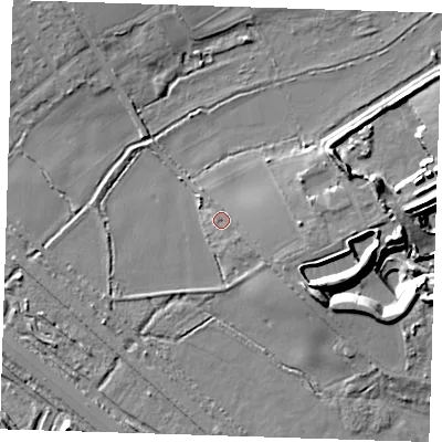 Shaded relief map of the ground around RM139DR, computed from Environment Agency LiDAR. The ground here sits at about 4 m above sea level and falls 16 m across the surrounding 800 m. Surface water reaching this point runs off ground lying to the east-south-east, 7.1 m higher.
