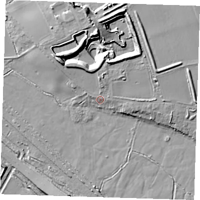 Shaded relief map of the ground around RM139DW, computed from Environment Agency LiDAR. The ground here sits at about 3 m above sea level and falls 16 m across the surrounding 800 m. Surface water reaching this point runs off ground lying to the north-north-east, 6.3 m higher.