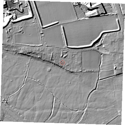 Shaded relief map of the ground around RM139DX, computed from Environment Agency LiDAR. The ground here sits at about 4 m above sea level and falls 16 m across the surrounding 800 m. Surface water reaching this point runs off ground lying to the north-north-west, 5.5 m higher.
