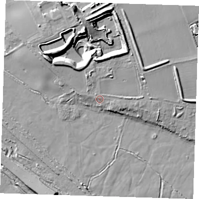 Shaded relief map of the ground around RM139DY, computed from Environment Agency LiDAR. The ground here sits at about 4 m above sea level and falls 16 m across the surrounding 800 m. Surface water reaching this point runs off ground lying to the north-north-east, 6.0 m higher.