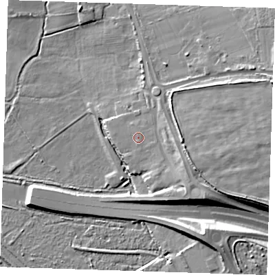 Shaded relief map of the ground around RM139EB, computed from Environment Agency LiDAR. The ground here sits at about 6 m above sea level and falls 13 m across the surrounding 800 m. Surface water reaching this point runs off ground lying to the south-south-east, 0.5 m higher.