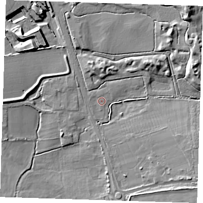 Shaded relief map of the ground around RM139ED, computed from Environment Agency LiDAR. The ground here sits at about 5 m above sea level and falls 19 m across the surrounding 800 m. Surface water reaching this point runs off ground lying to the west-north-west, 0.7 m higher.