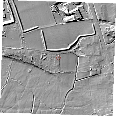 Shaded relief map of the ground around RM139EE, computed from Environment Agency LiDAR. The ground here sits at about 4 m above sea level and falls 13 m across the surrounding 800 m. Surface water reaching this point runs off ground lying to the north, 3.6 m higher.