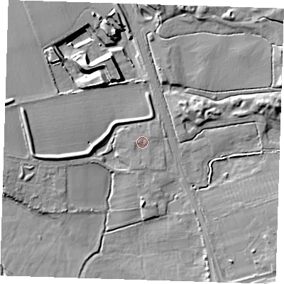 Shaded relief map of the ground around RM139EF, computed from Environment Agency LiDAR. The ground here sits at about 5 m above sea level and falls 16 m across the surrounding 800 m. Surface water reaching this point runs off ground lying to the north-east, 1.6 m higher.
