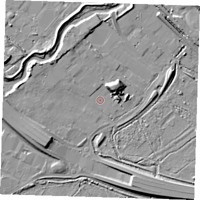 Shaded relief map of the ground around RM139FU, computed from Environment Agency LiDAR. The ground here sits at about 2 m above sea level and falls 11 m across the surrounding 800 m. Surface water reaching this point runs off ground lying to the north-east, 9.4 m higher.