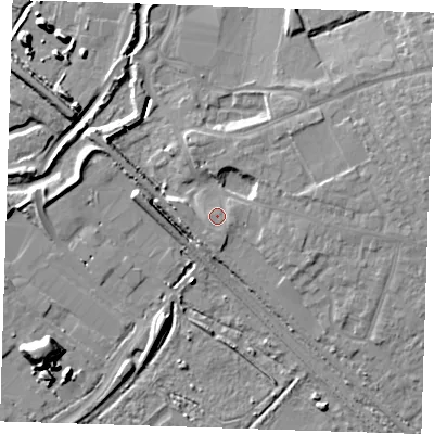 Shaded relief map of the ground around RM139FY, computed from Environment Agency LiDAR. The ground here sits at about 5 m above sea level and falls 12 m across the surrounding 800 m. Surface water reaching this point runs off ground lying to the east-south-east, 1.0 m higher.