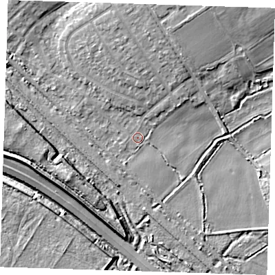 Shaded relief map of the ground around RM139HH, computed from Environment Agency LiDAR. The ground here sits at about 1 m above sea level and falls 8 m across the surrounding 800 m. Surface water reaching this point runs off ground lying to the north-east, 1.8 m higher.