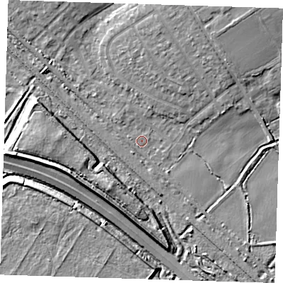 Shaded relief map of the ground around RM139HL, computed from Environment Agency LiDAR. The ground here sits at about 1 m above sea level and falls 8 m across the surrounding 800 m. Surface water reaching this point runs off ground lying to the north, 5.0 m higher.
