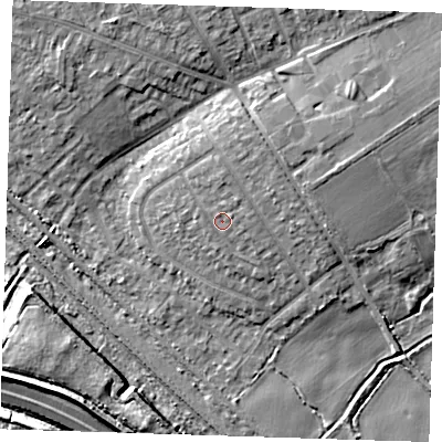 Shaded relief map of the ground around RM139HU, computed from Environment Agency LiDAR. The ground here sits at about 5 m above sea level and falls 8 m across the surrounding 800 m. Surface water reaching this point runs off ground lying to the north-east, 1.3 m higher.
