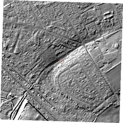 Shaded relief map of the ground around RM139HW, computed from Environment Agency LiDAR. The ground here sits at about 2 m above sea level and falls 8 m across the surrounding 800 m. Surface water reaching this point runs off ground lying to the north-east, 6.5 m higher.