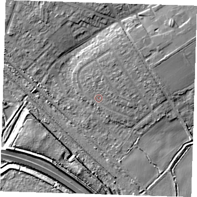 Shaded relief map of the ground around RM139HY, computed from Environment Agency LiDAR. The ground here sits at about 3 m above sea level and falls 8 m across the surrounding 800 m. Surface water reaching this point runs off ground lying to the north-east, 1.9 m higher.