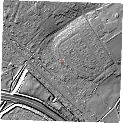 Shaded relief map of the ground around RM139HZ, computed from Environment Agency LiDAR. The ground here sits at about 2 m above sea level and falls 8 m across the surrounding 800 m. Surface water reaching this point runs off ground lying to the north-east, 4.2 m higher.