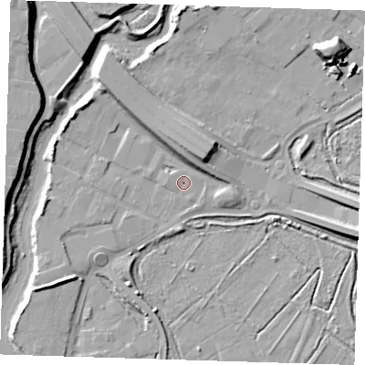 Shaded relief map of the ground around RM139JY, computed from Environment Agency LiDAR. The ground here sits at about 2 m above sea level and falls 11 m across the surrounding 800 m. Surface water reaching this point runs off ground lying to the west, 0.9 m higher.