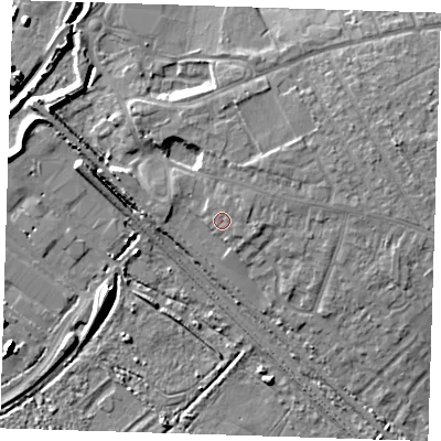 Shaded relief map of the ground around RM139UH, computed from Environment Agency LiDAR. The ground here sits at about 5 m above sea level and falls 8 m across the surrounding 800 m. Surface water reaching this point runs off ground lying to the east-north-east, 1.2 m higher.