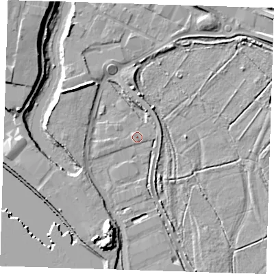 Shaded relief map of the ground around RM139YH, computed from Environment Agency LiDAR. The ground here sits at about 3 m above sea level and falls 11 m across the surrounding 800 m. Surface water reaching this point runs off ground lying to the south-west, 0.9 m higher.
