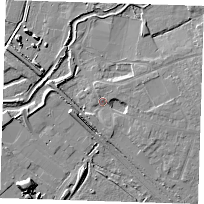 Shaded relief map of the ground around RM139YN, computed from Environment Agency LiDAR. The ground here sits at about 5 m above sea level and falls 12 m across the surrounding 800 m. Surface water reaching this point runs off ground lying to the north-north-west, 4.0 m higher.