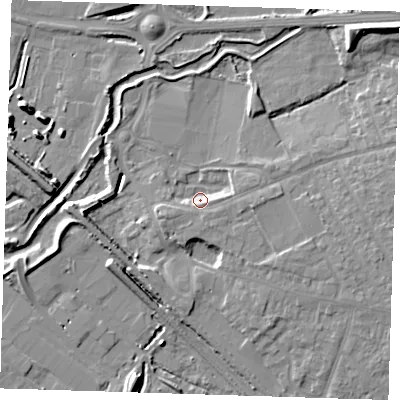 Shaded relief map of the ground around RM139YS, computed from Environment Agency LiDAR. The ground here sits at about 4 m above sea level and falls 10 m across the surrounding 800 m. Surface water reaching this point runs off ground lying to the south-east, 4.2 m higher.