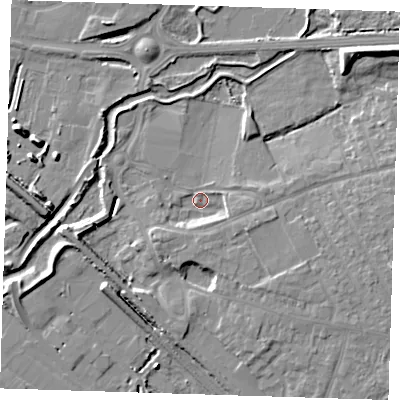 Shaded relief map of the ground around RM139YT, computed from Environment Agency LiDAR. The ground here sits at about 4 m above sea level and falls 10 m across the surrounding 800 m. Surface water reaching this point runs off ground lying to the south-east, 4.2 m higher.